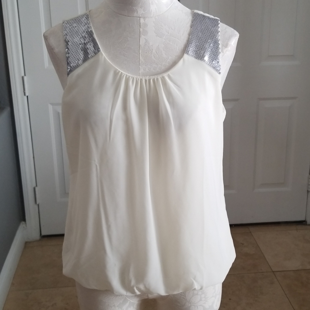 NWT Ann taylor loft Ivory sequin shirt Sz M